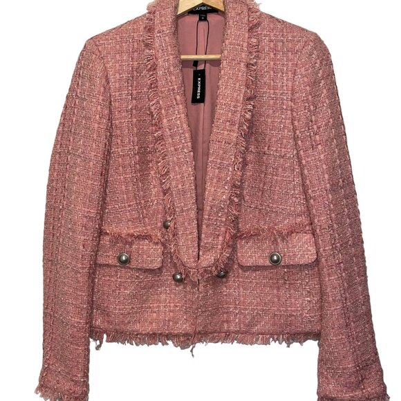NWT Express Pink Tweed Blazer Jacket Size Small S Womens - Picture 2 of 10